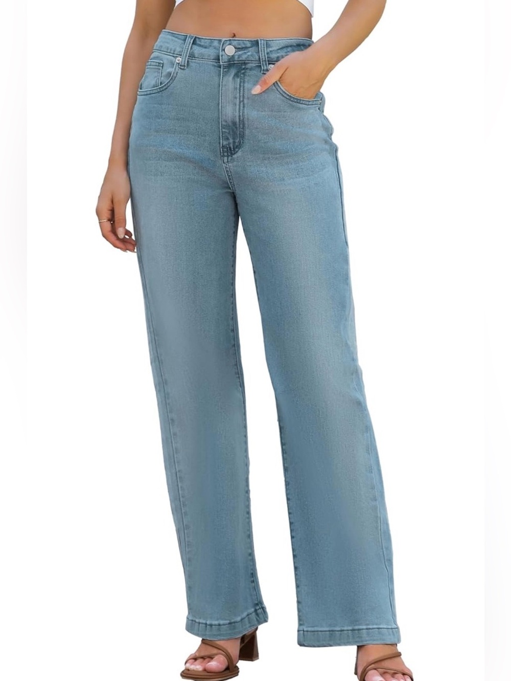 ETTELO Womens Jeans High Waisted Straight Leg Tummy Control size 8 vintage blue
